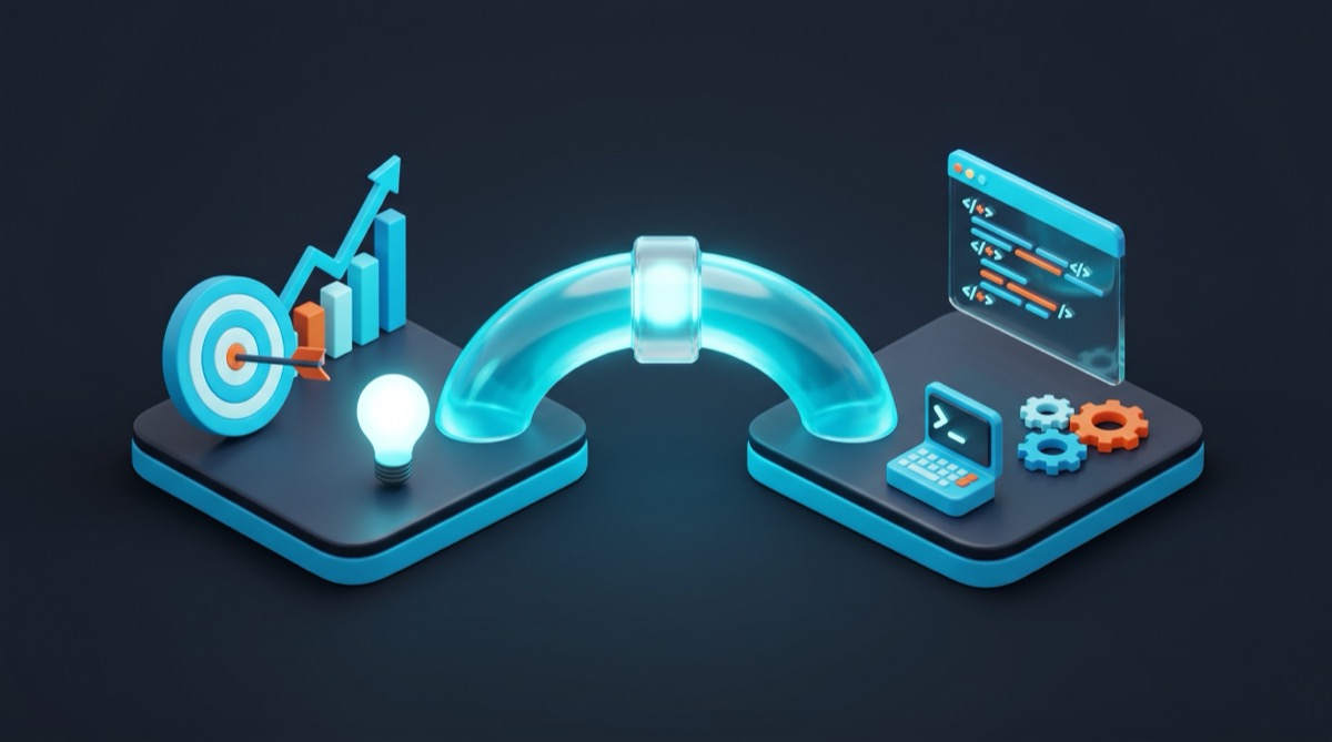 Illustratie van een brug tussen strategie en development